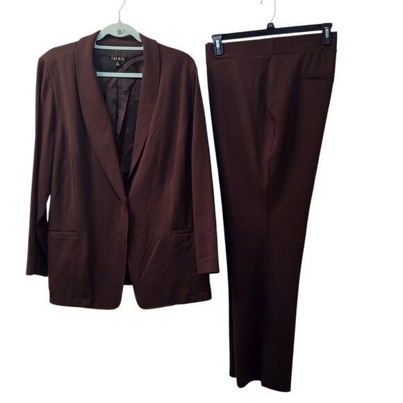 IMAN 2-Piece Chocolate Brown Pantsuit – Size 2X, Elegance & Comfort - Picture 2 of 12